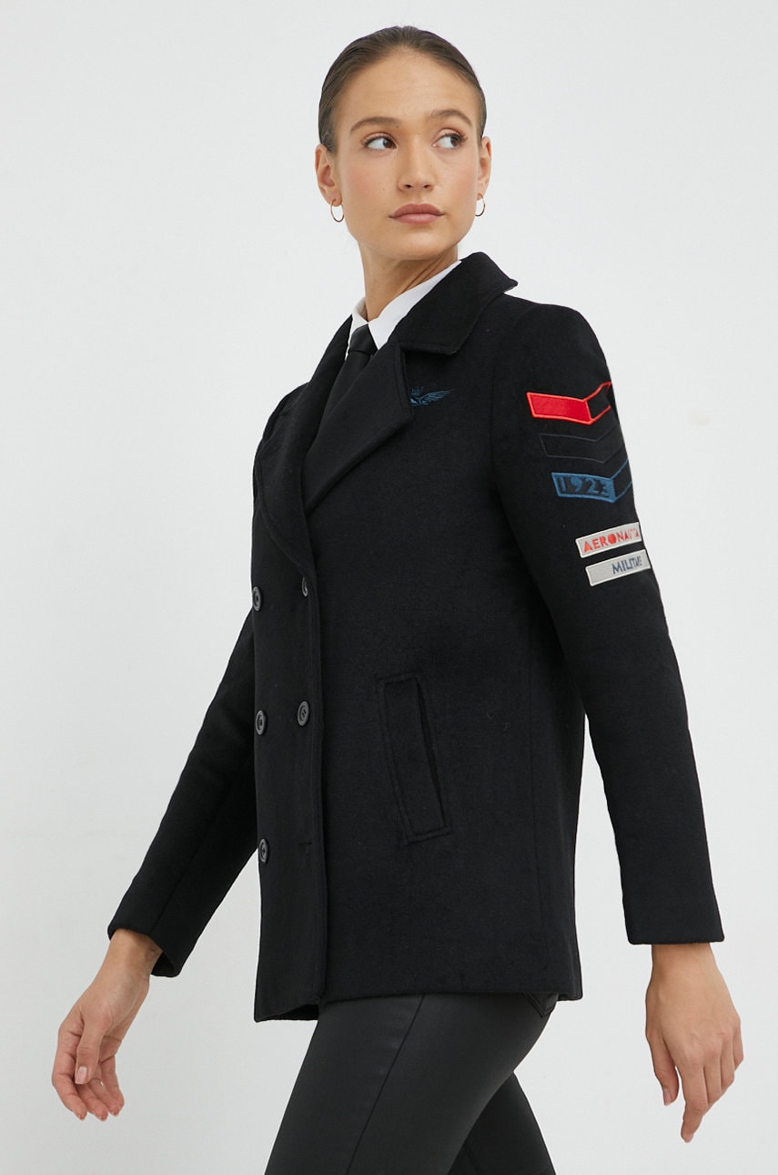 Aeronautica militare geaca din amestec de lana culoarea negru, de tranzitie