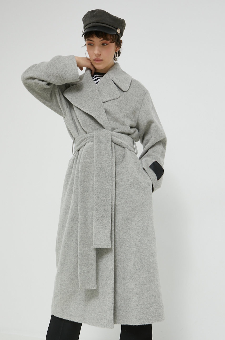 

Вовняне пальто HUGO колір сірий перехідне oversize