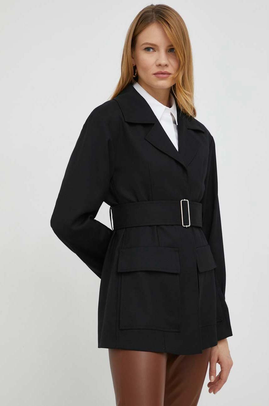

Вовняне пальто BOSS колір чорний перехідний oversize