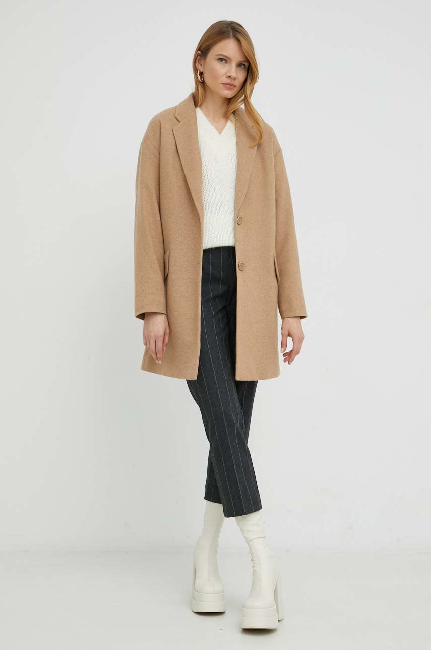 BOSS palton de lana culoarea bej, de tranzitie answear.ro imagine noua gjx.ro