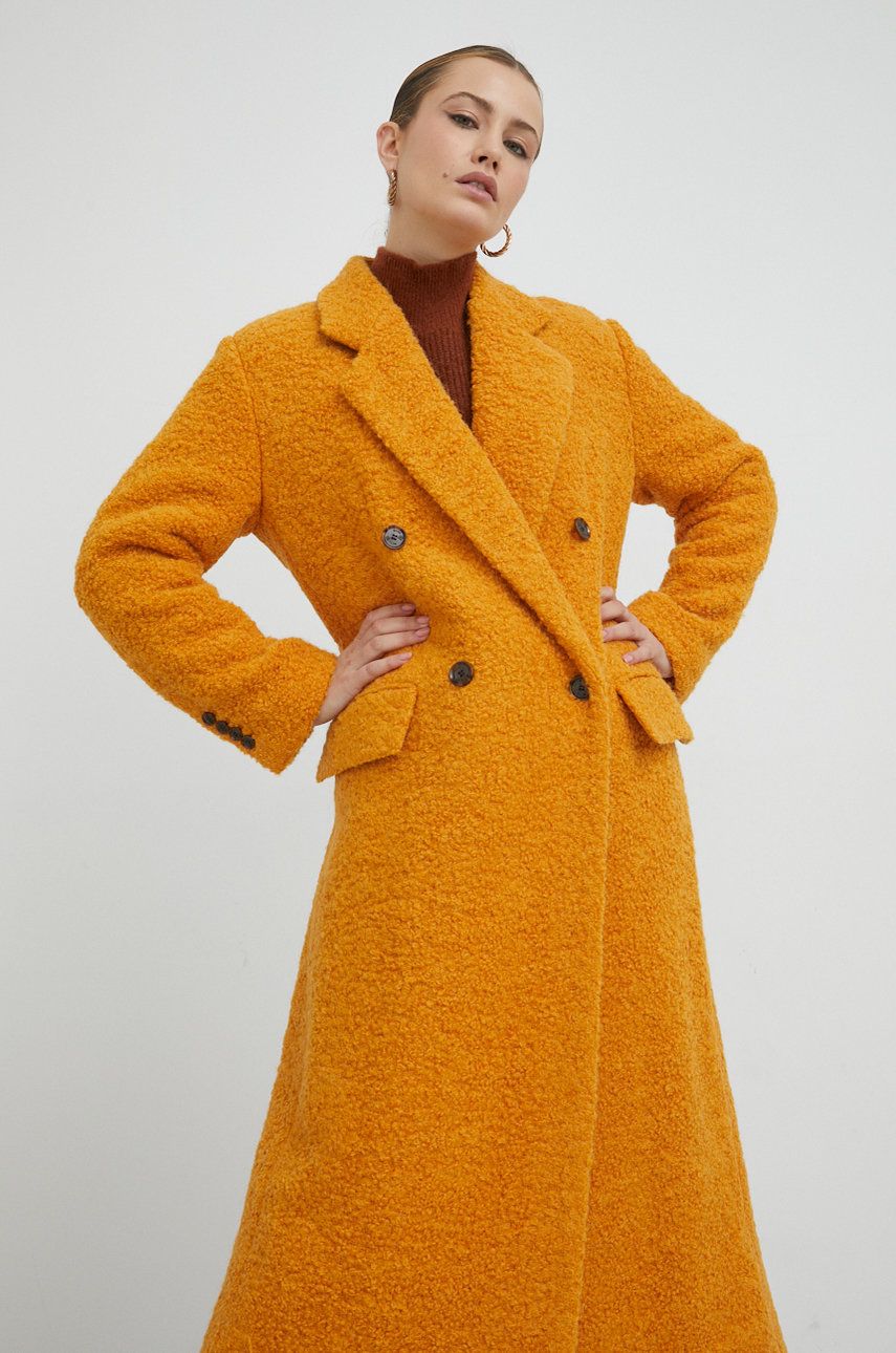 BOSS palton de lana culoarea galben, de tranzitie, oversize answear.ro imagine megaplaza.ro