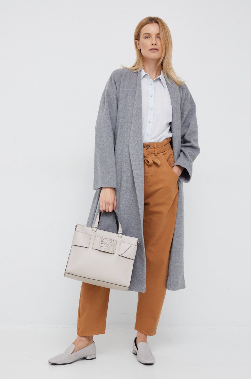 Sisley palton din lana culoarea gri, de tranzitie, oversize answear.ro imagine noua