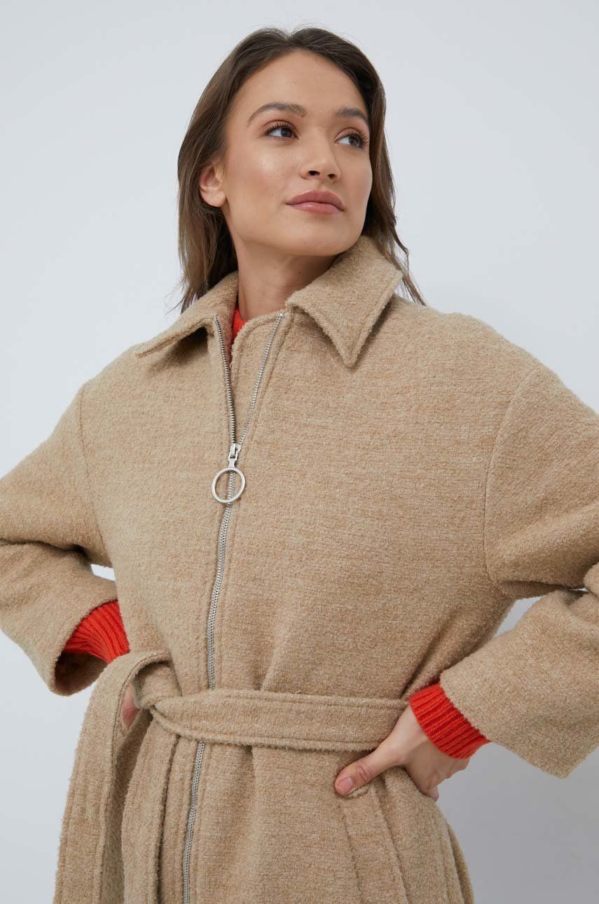 United Colors of Benetton palton din lana culoarea bej, de tranzitie answear.ro imagine megaplaza.ro