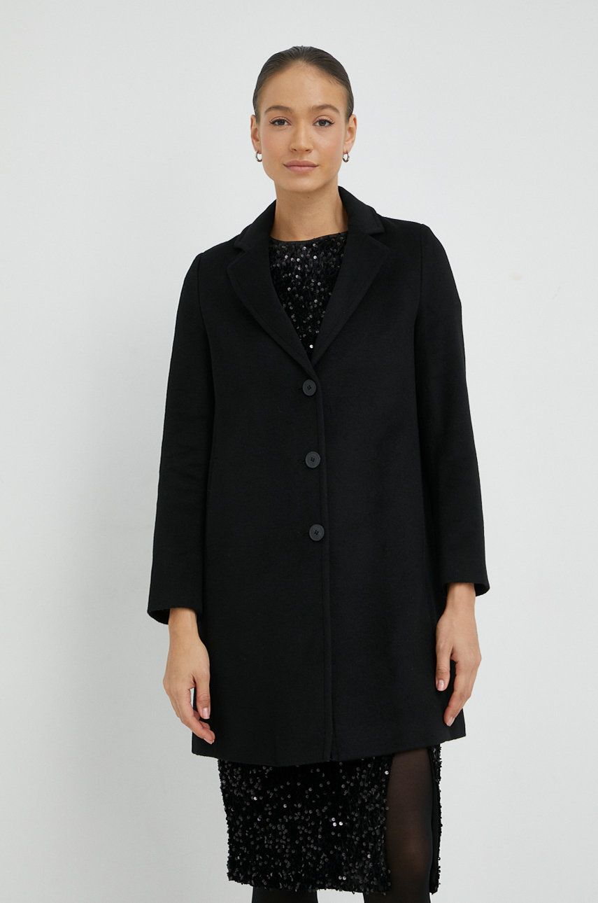 United Colors of Benetton palton de lana culoarea negru, de tranzitie answear.ro