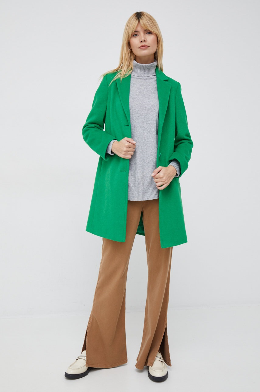 

Шерстяное пальто United Colors of Benetton цвет зелёный переходное