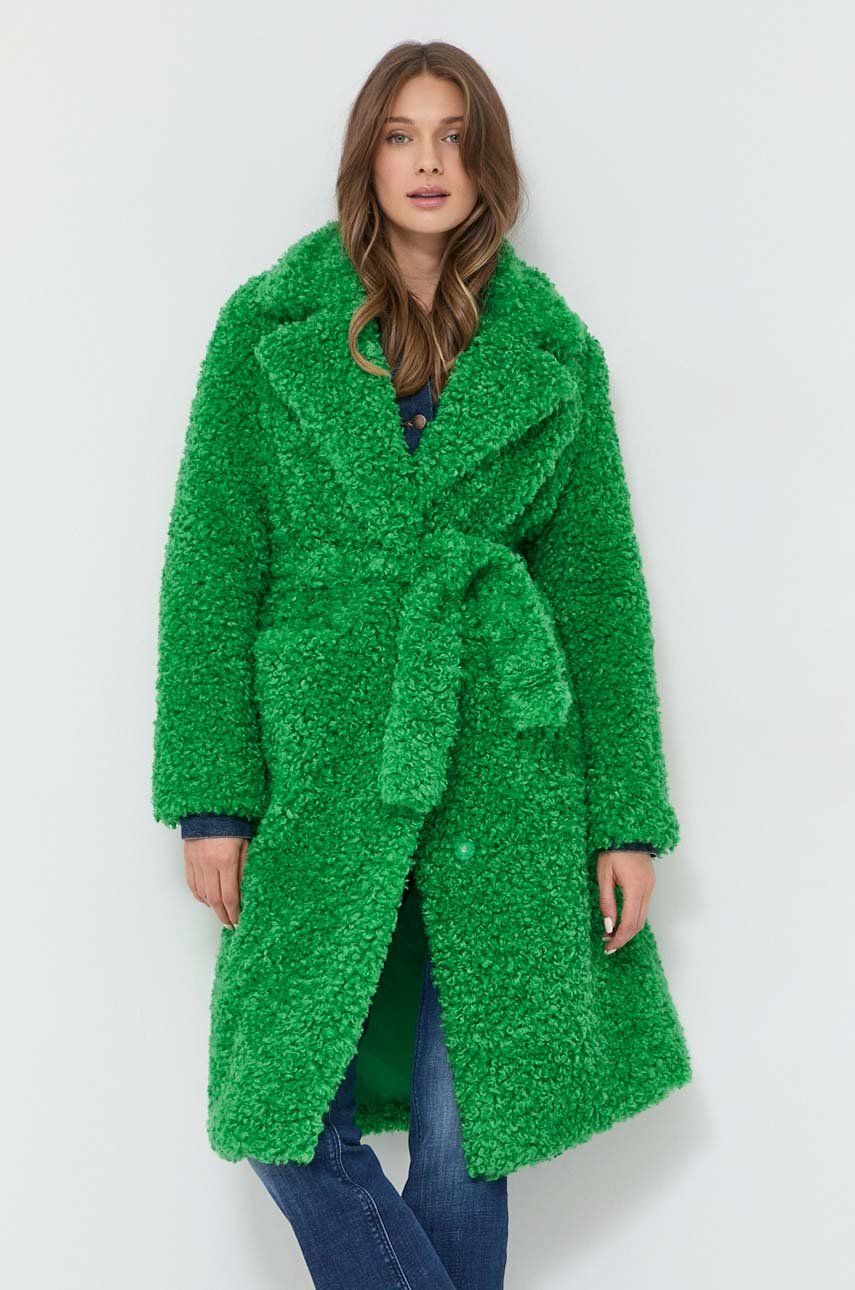 Pinko płaszcz damski kolor zielony przejściowy