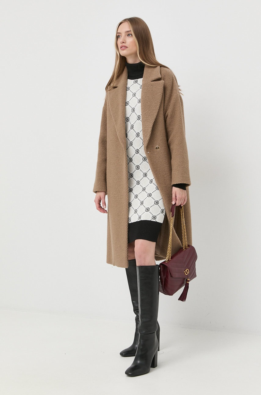 

Шерстяное пальто Pinko цвет коричневый переходной oversize