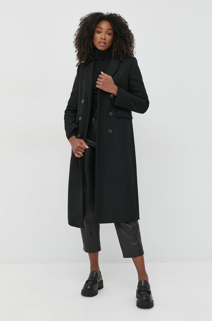 Ivy Oak palton de lana culoarea negru, de tranzitie, cu doua randuri de nasturi answear.ro imagine noua