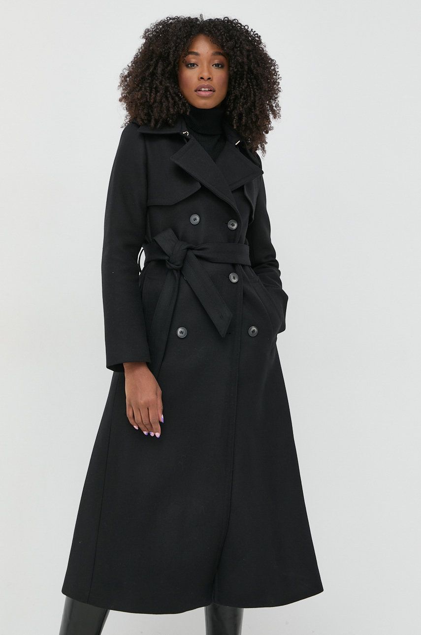 Ivy Oak palton de lana culoarea negru, de tranzitie, cu doua randuri de nasturi answear.ro imagine noua