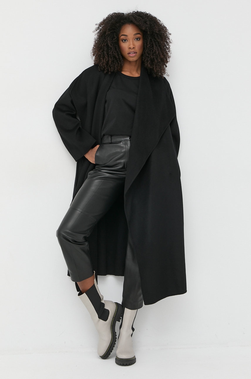 Ivy oak palton de lana culoarea negru, de tranzitie
