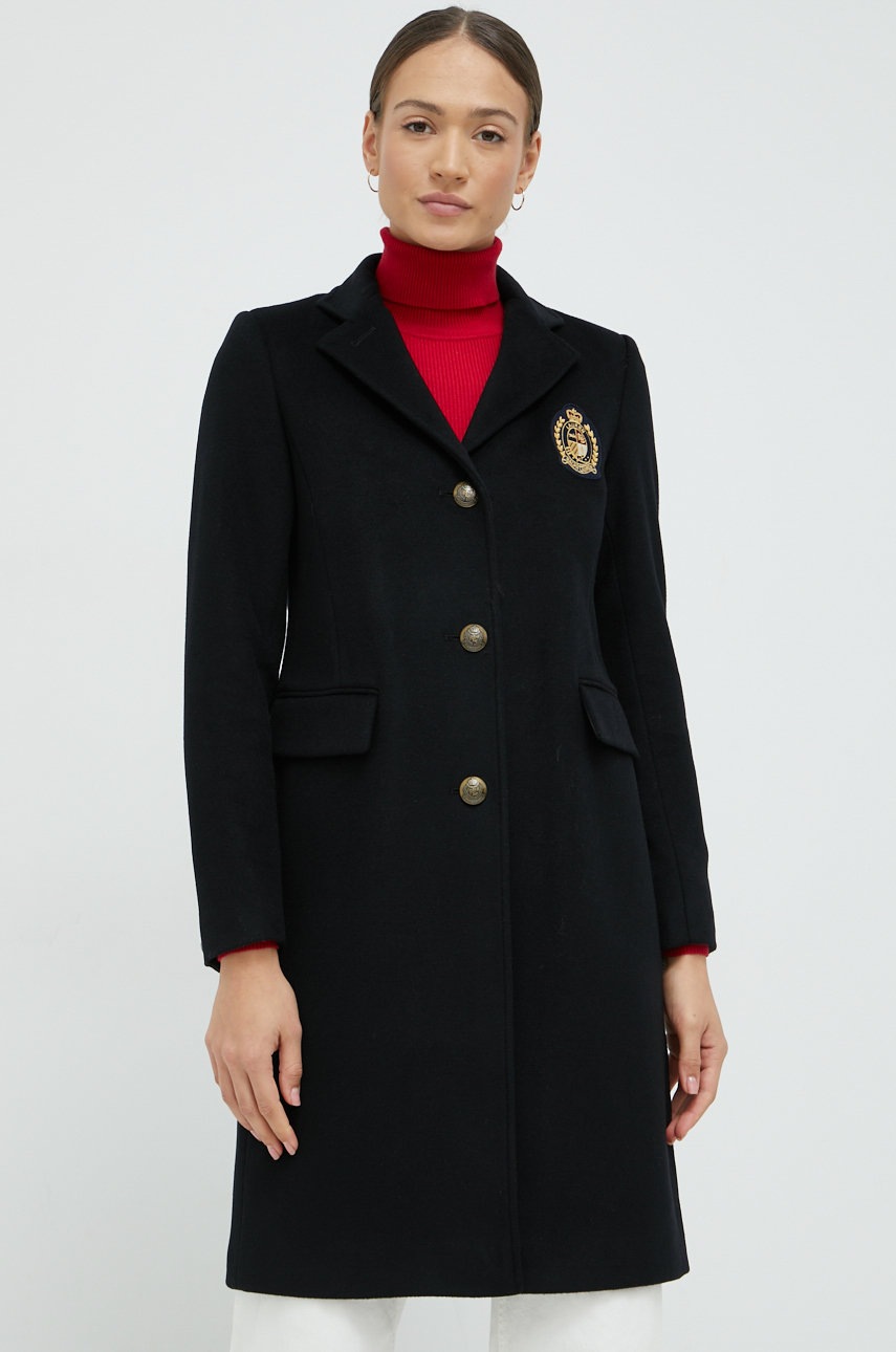 

Вълнено палто Lauren Ralph Lauren в черно с преходна изолация, Черен