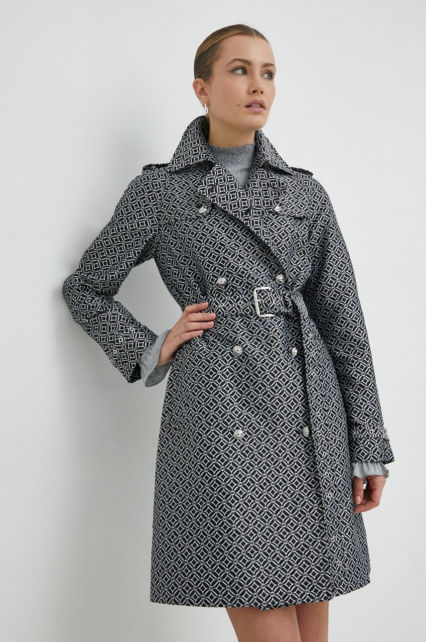 Michael michael kors trenci x first mile femei, culoarea negru, de tranzitie, cu doua randuri de nasturi