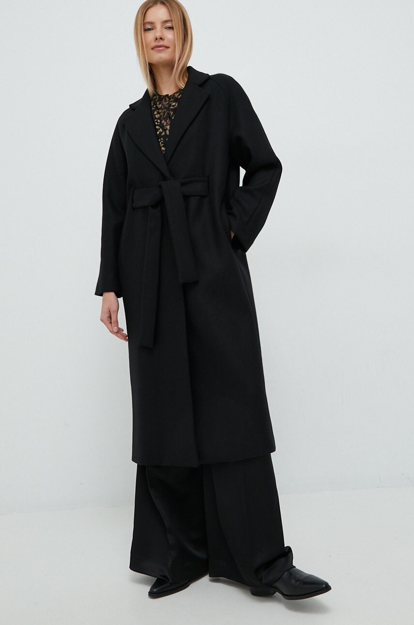 United colors of benetton palton de lana culoarea negru, de tranzitie, oversize