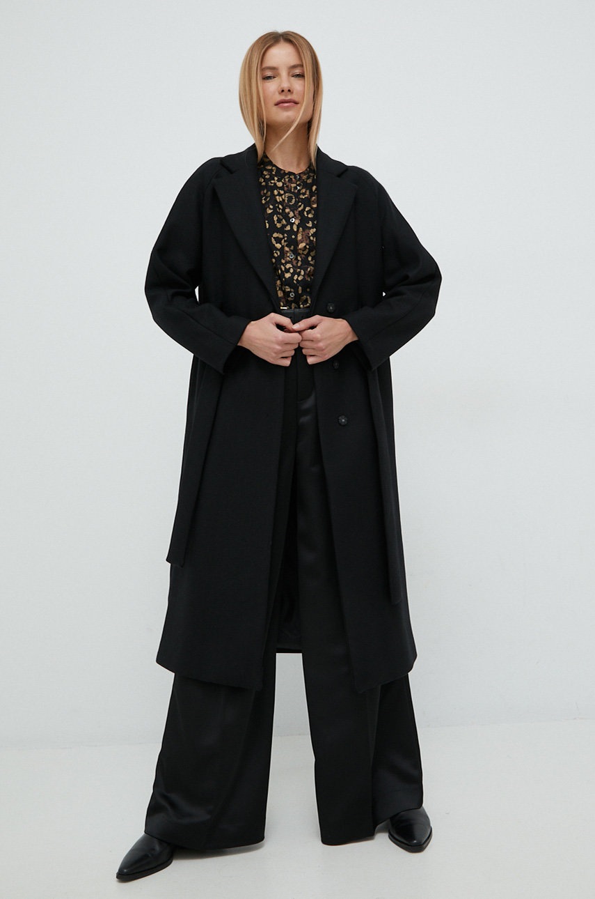 

Шерстяное пальто United Colors of Benetton цвет чёрный переходной oversize