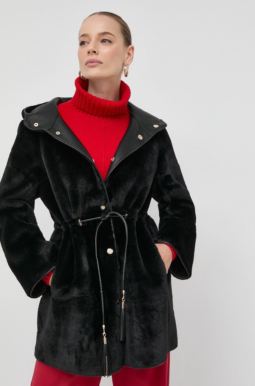 Luisa Spagnoli palton femei, culoarea negru, de tranzitie answear imagine noua