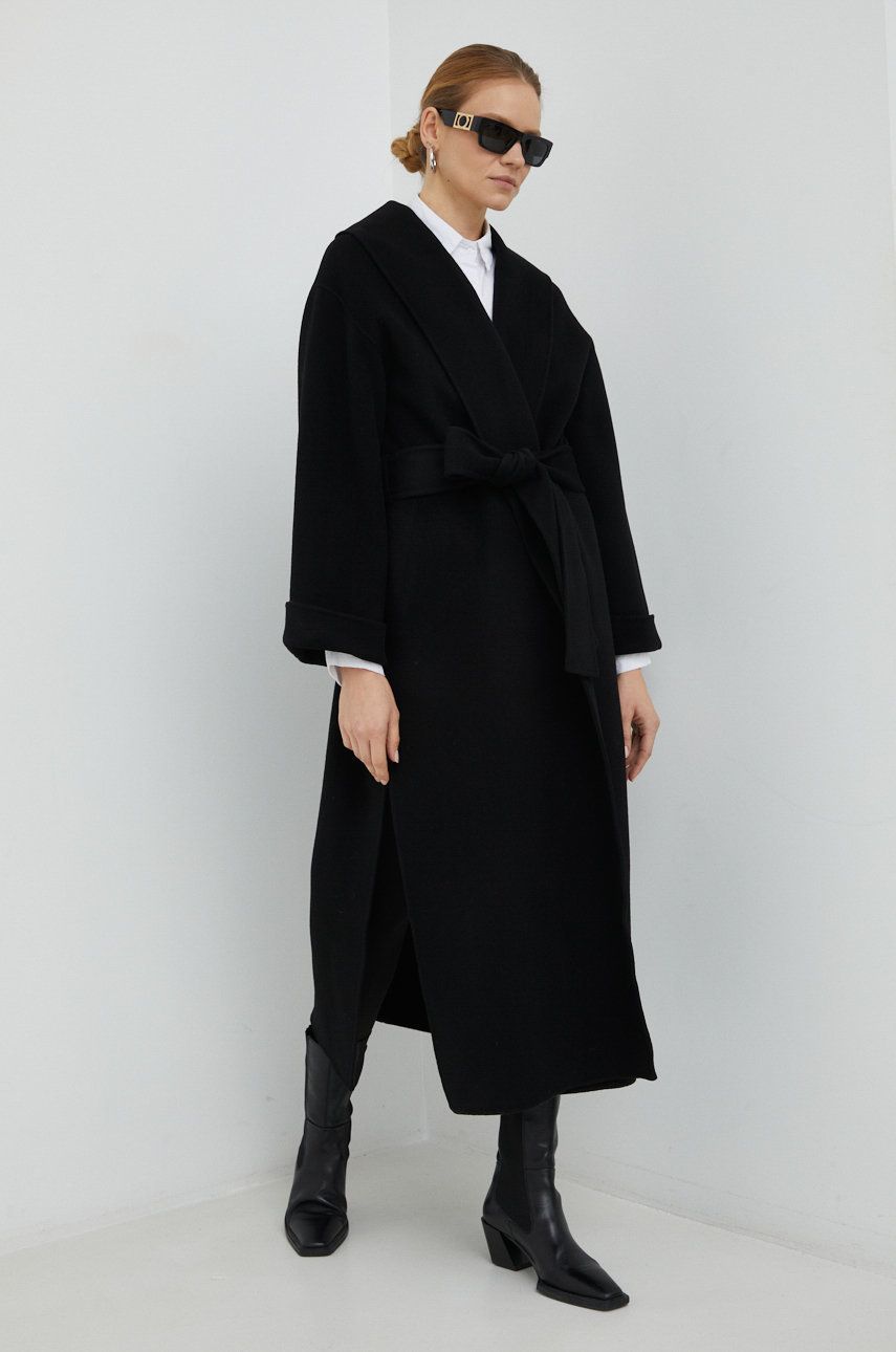 Vlněný kabát By Malene Birger Trullem černá barva, přechodný - černá -  100% Vlna