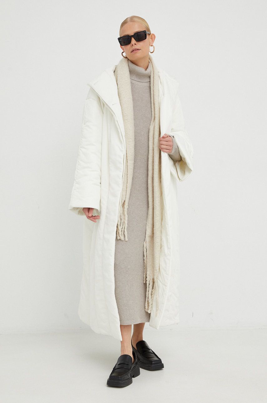 Bunda By Malene Birger dámská, bílá barva, přechodná - bílá -  Hlavní materiál: 100% Recyklovan