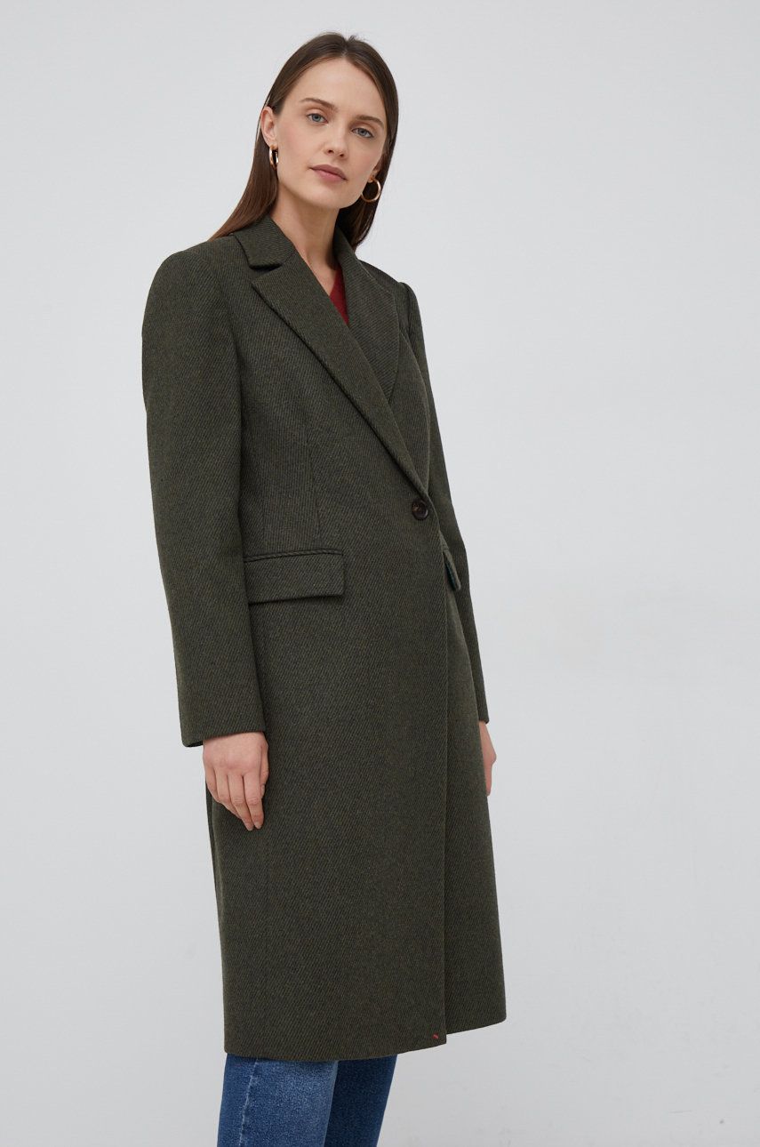 Sisley palton din lana culoarea verde, de tranzitie, cu doua randuri de nasturi answear.ro imagine noua