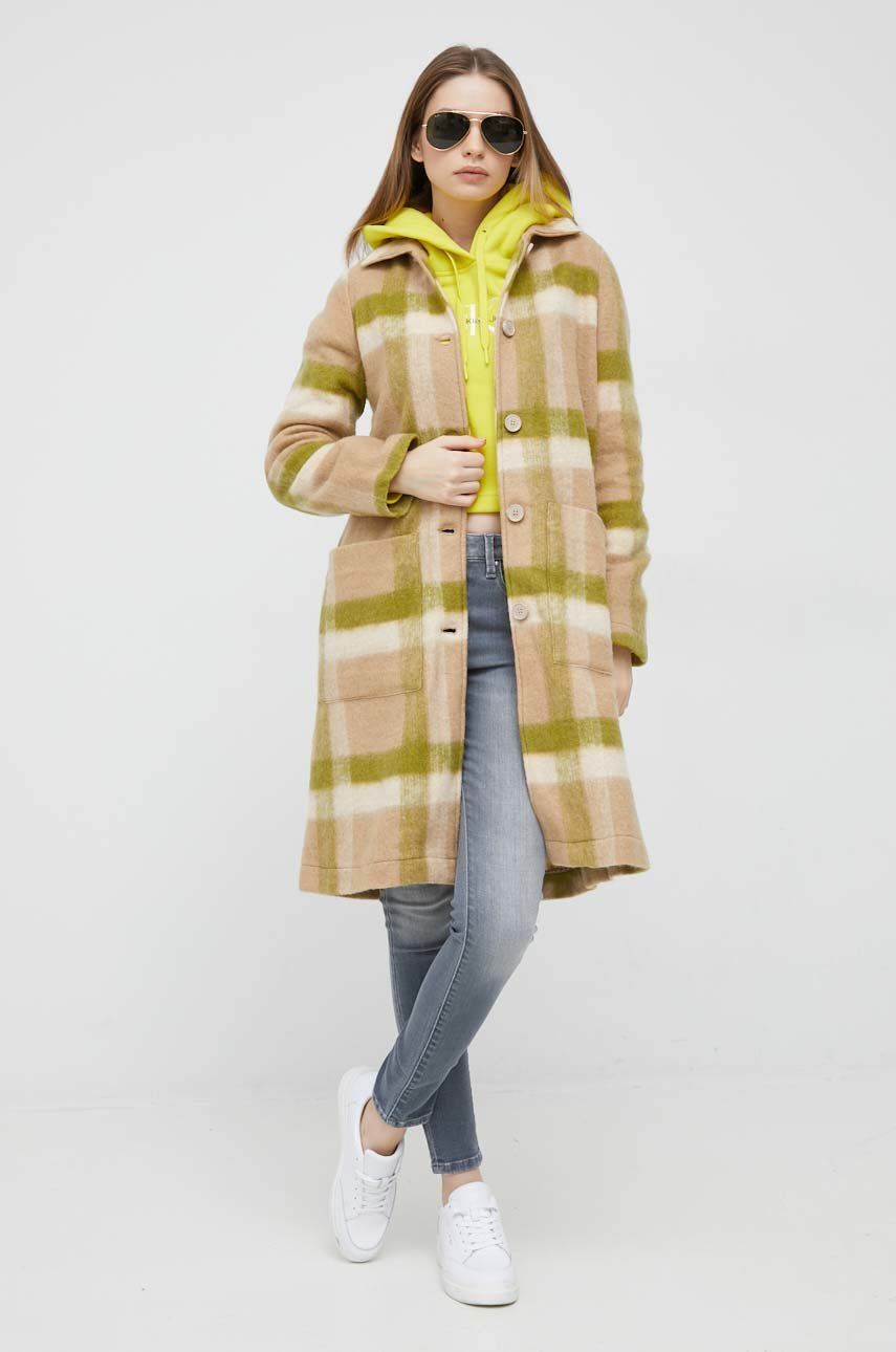 Kabát s příměsí vlny United Colors of Benetton béžová barva, přechodný