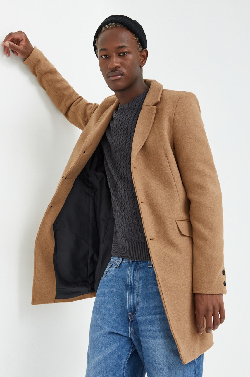 Only & sons palton din lana culoarea maro, de tranzitie