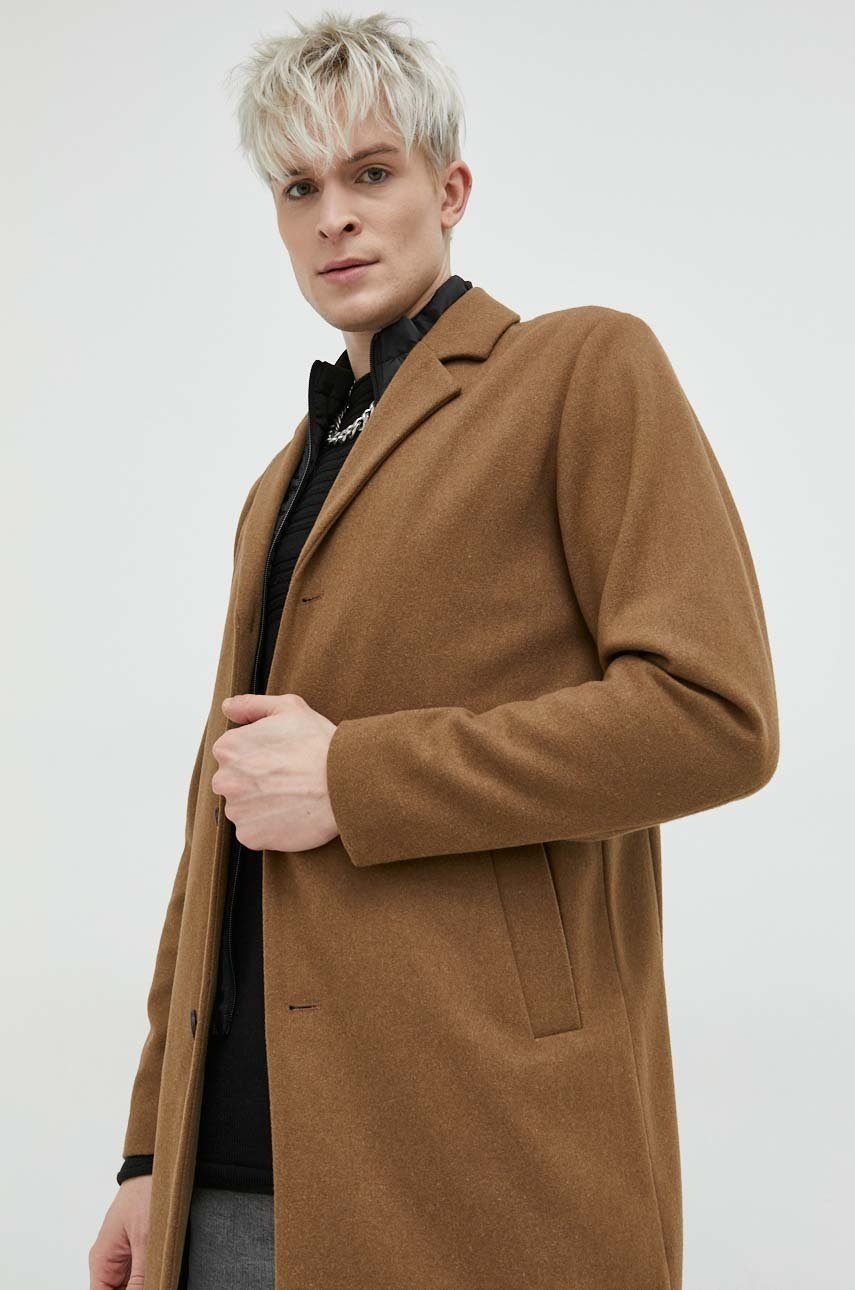 

Пальто з домішкою вовни Jack & Jones колір коричневий перехідне