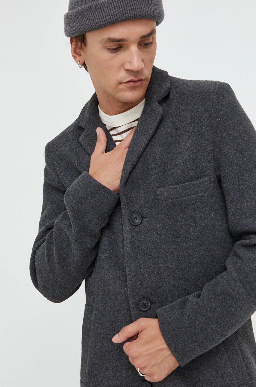 Only & sons palton de lana culoarea gri, de tranzitie