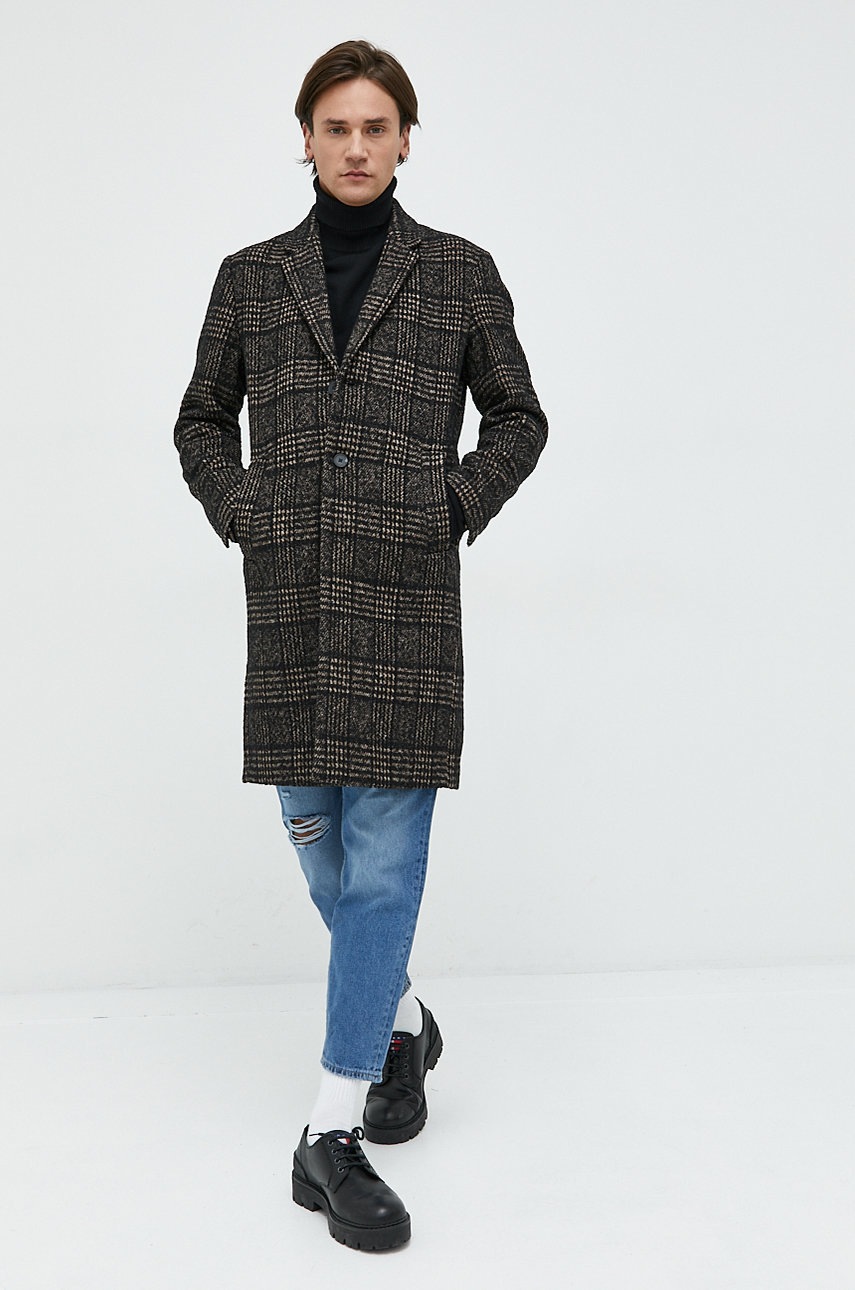 

Пальто с примесью шерсти Jack & Jones цвет чёрный переходной