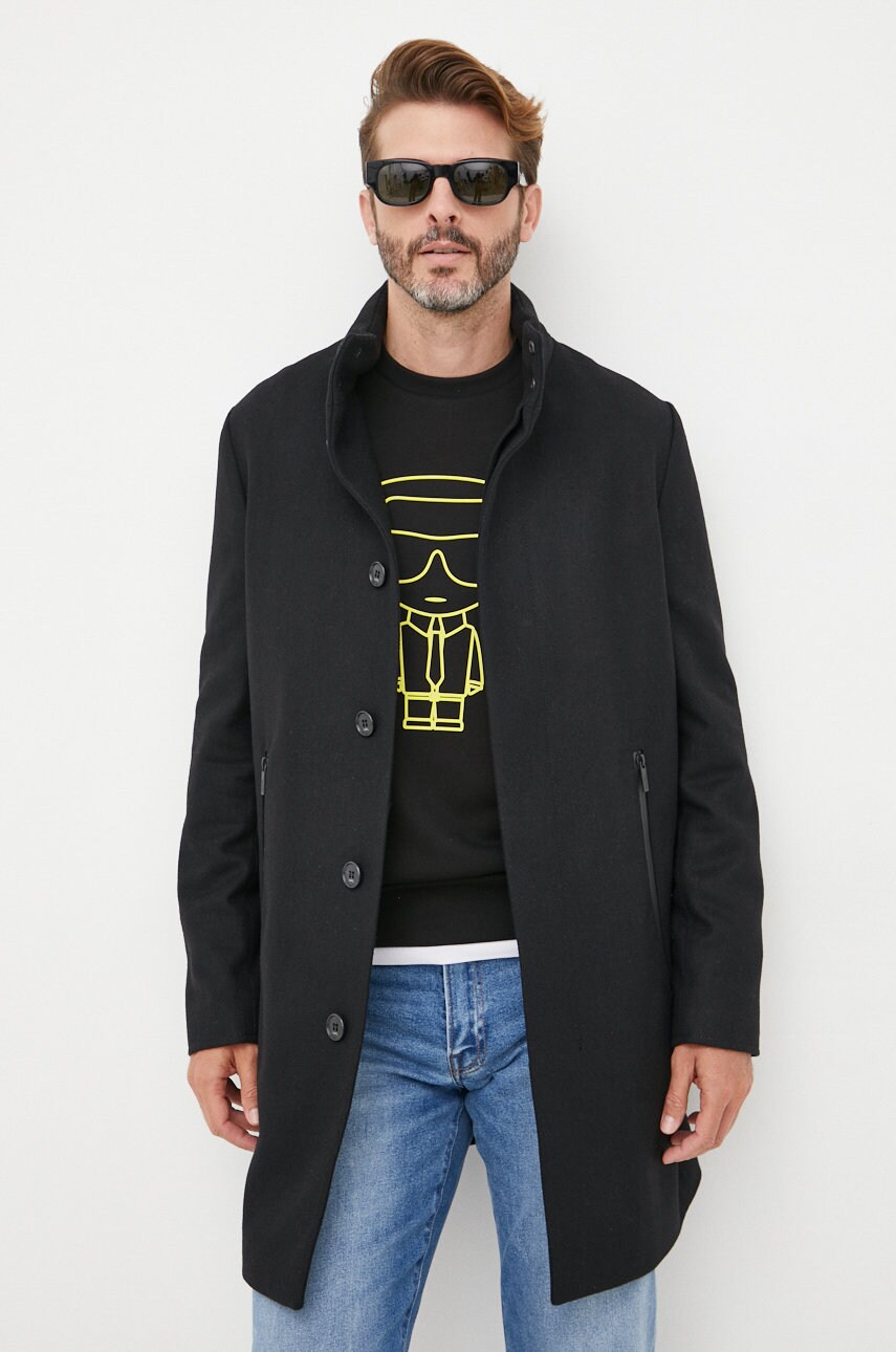 Karl lagerfeld palton din amestec de casmir culoarea negru, de tranzitie