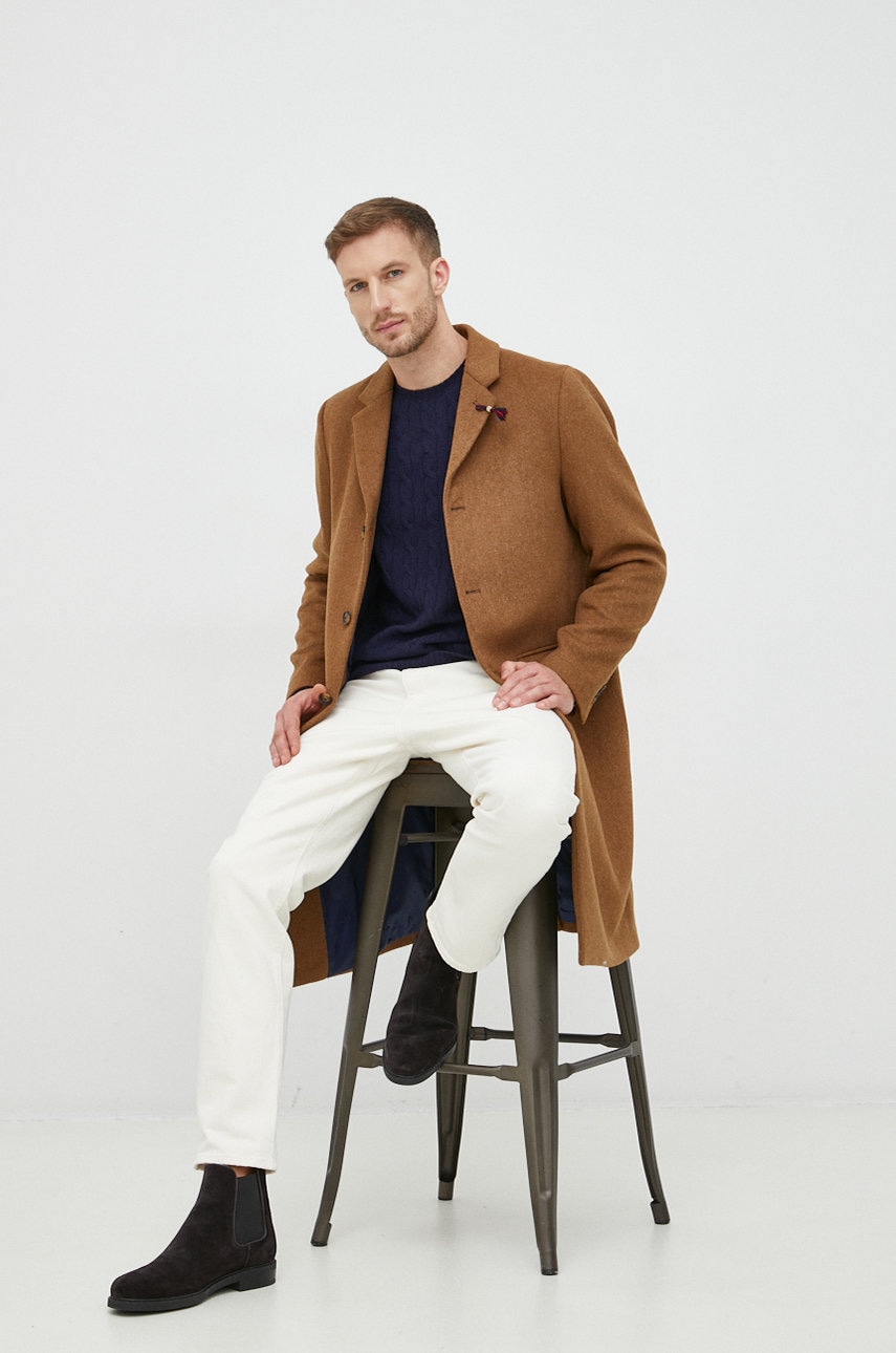 Scotch & Soda palton din lana culoarea maro, de tranzitie
