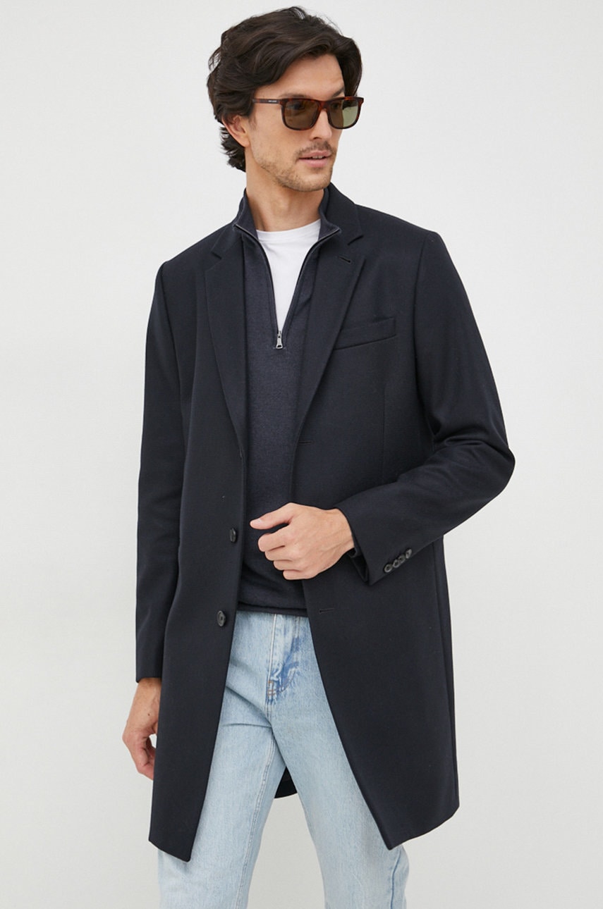 Ps paul smith palton de lana culoarea negru, de tranzitie