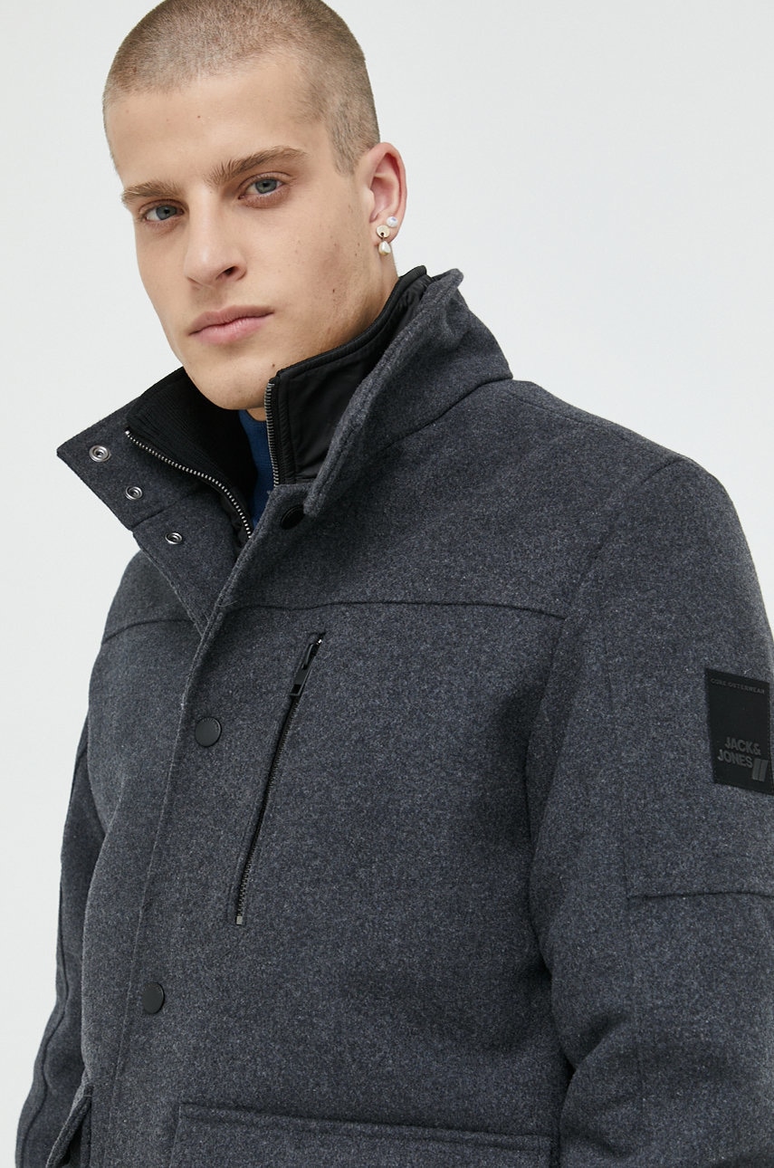 Jack & jones geaca din amestec de lana jcojoey culoarea gri, de tranzitie