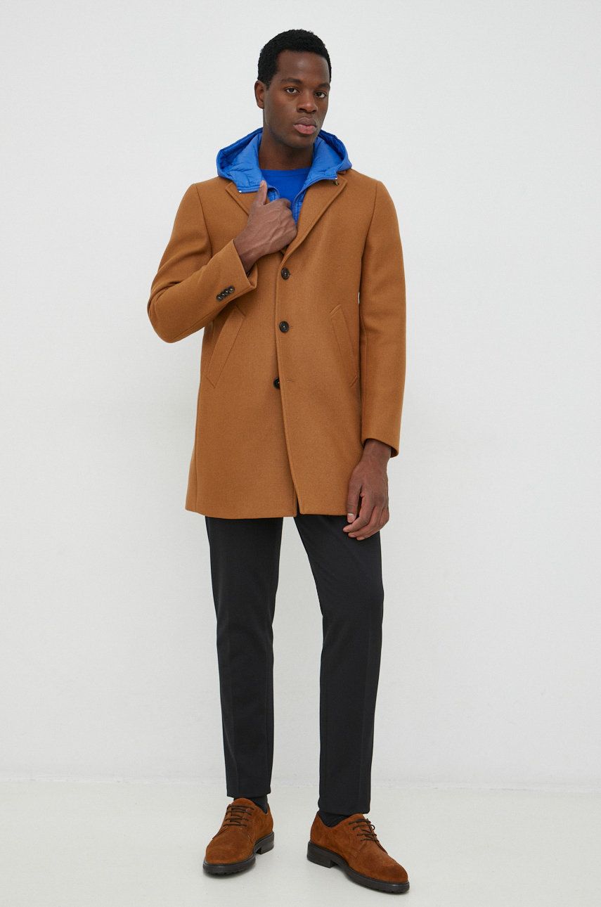 Vlněný kabát Manuel Ritz hnědá barva, přechodný - hnědá -  Hlavní materiál: 75% Vlna