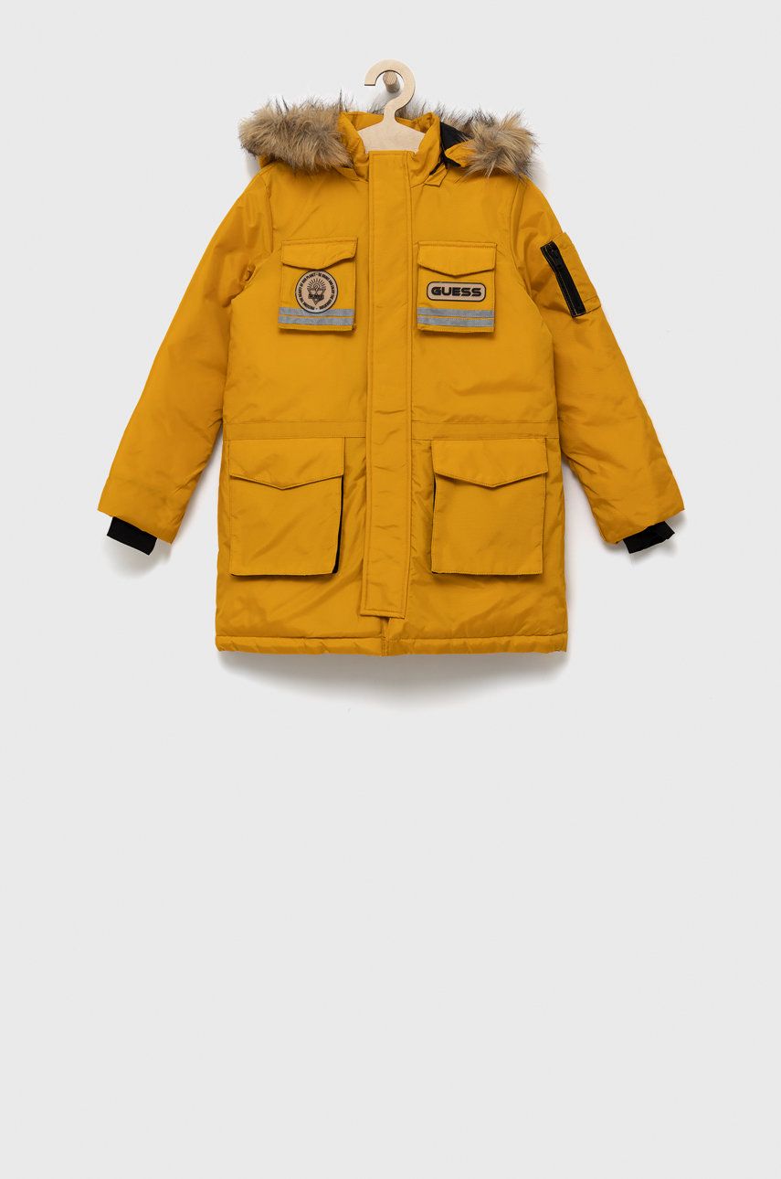 Dětská bunda Guess žlutá barva - žlutá -  Hlavní materiál: 100% Polyamid Podšívka: 65% Vis