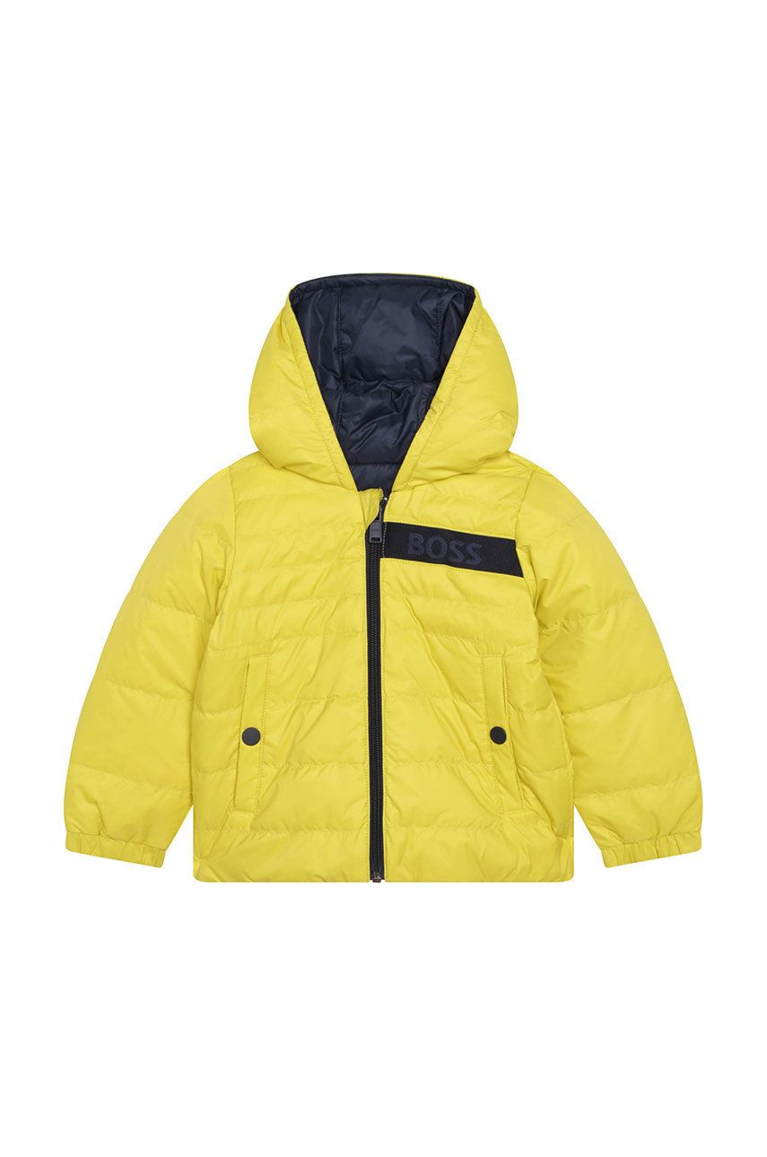 Dětská oboustranná péřová bunda BOSS žlutá barva - žlutá -  Hlavní materiál: 100% Polyamid