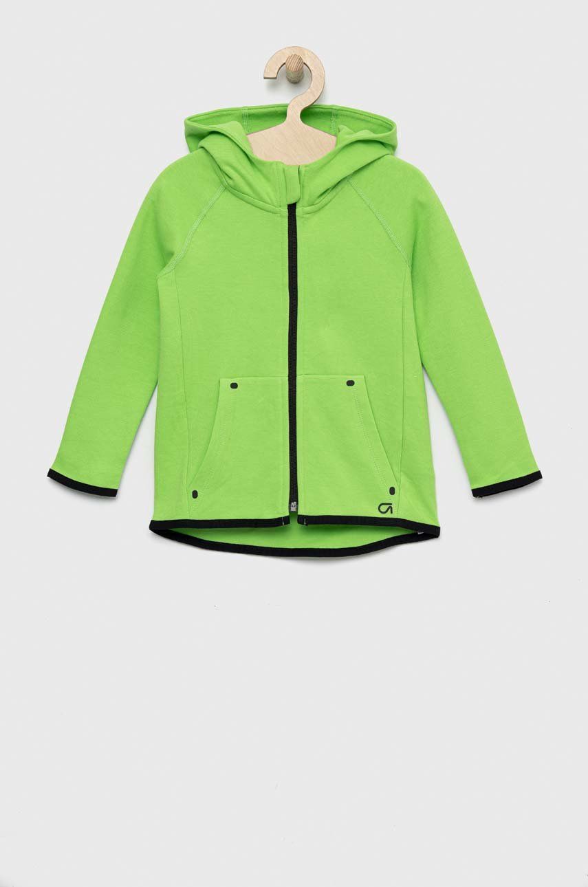 E-shop Dětská mikina GAP zelená barva, s kapucí, hladká