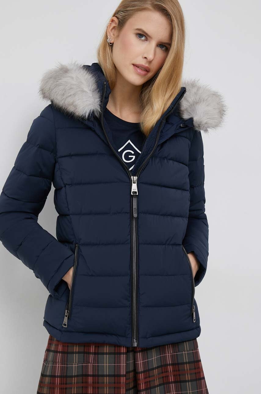 Dkny geaca femei, culoarea albastru marin, de iarna