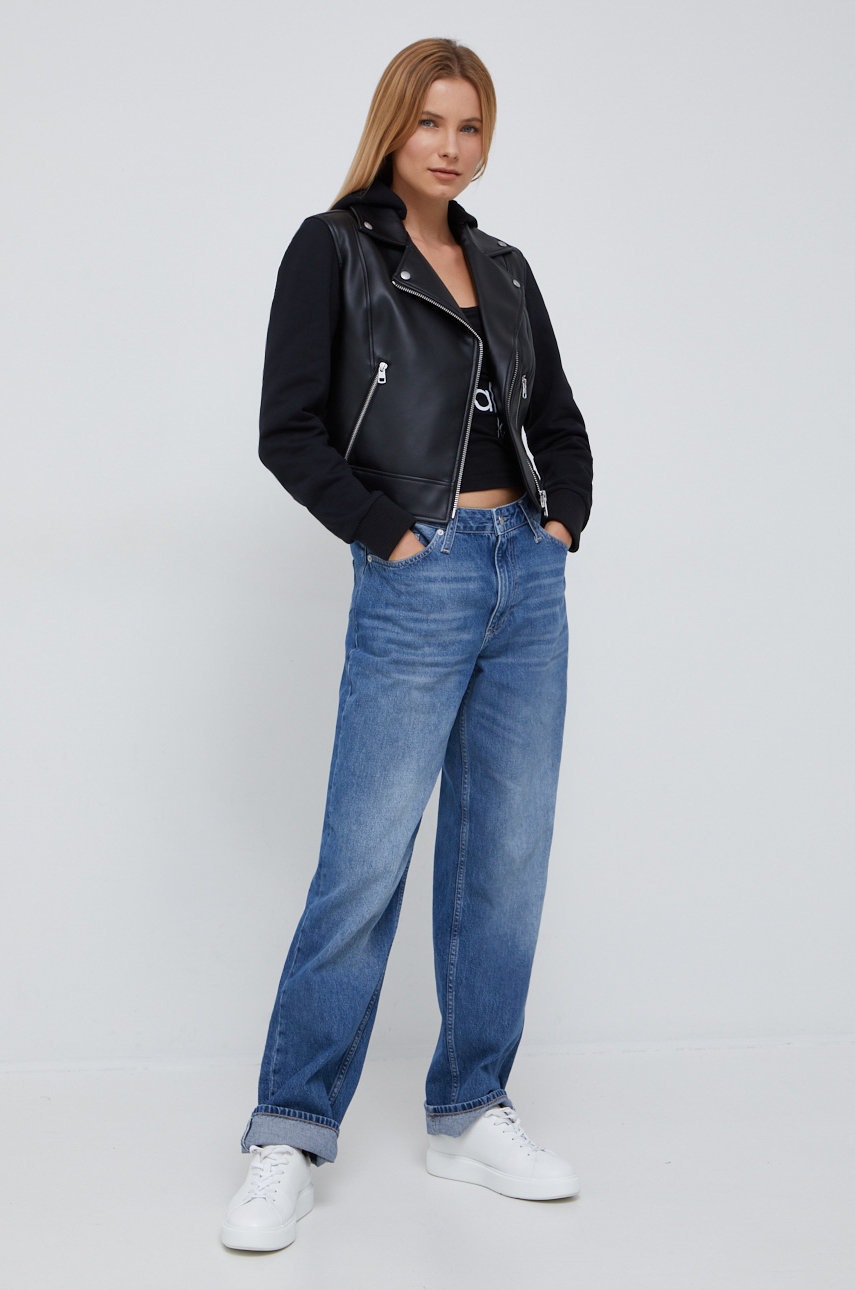 

Рокерско яке Calvin Klein Jeans в черно с преходна изолация, Черен