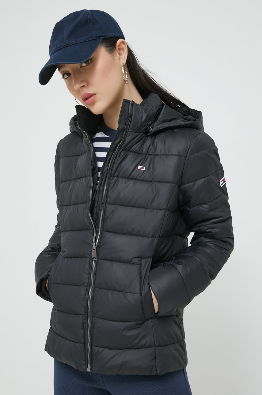 Tommy Jeans geaca femei, culoarea negru, de iarna