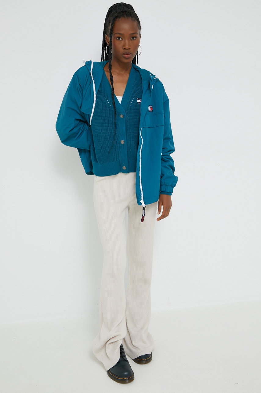

Куртка Tommy Jeans женская цвет бирюзовый переходная oversize