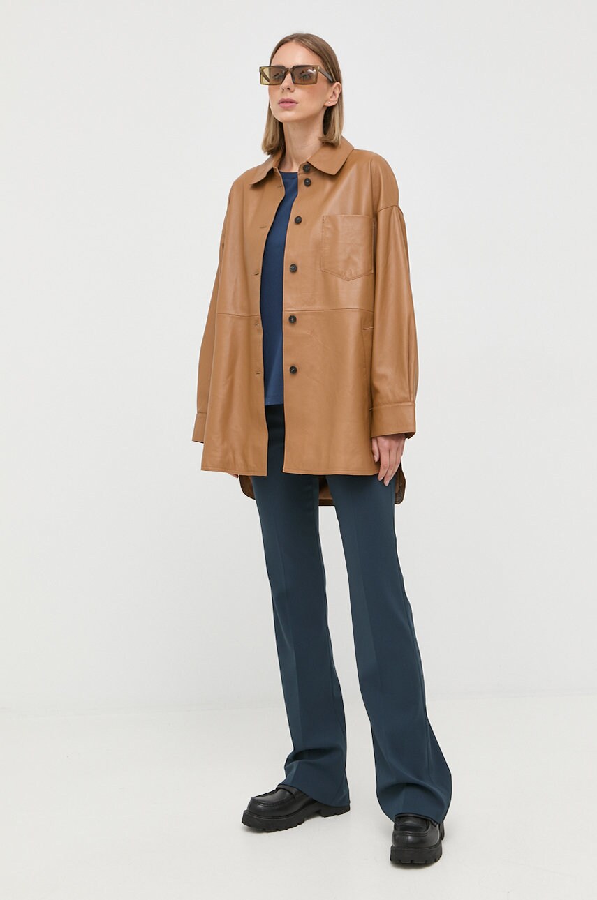 

Кожаный плащ Weekend Max Mara женский цвет коричневый переходной oversize