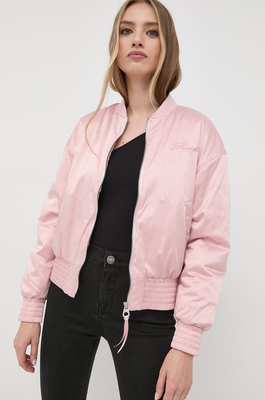 Guess kurtka bomber damski kolor różowy przejściowa