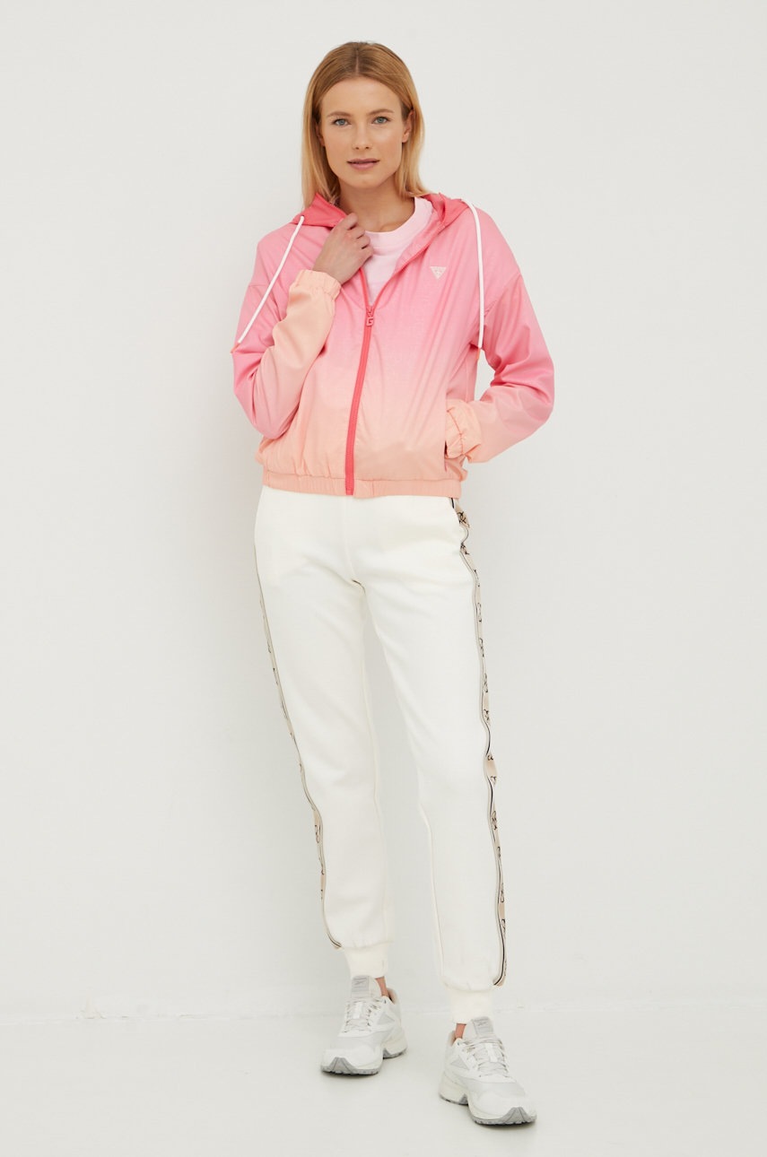 

Куртка Guess жіноча колір рожевий перехідна oversize