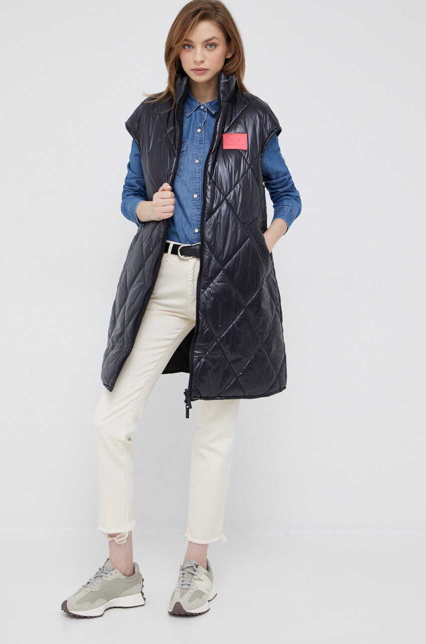 Armani exchange vesta cu doua fete femei, culoarea negru, de tranzitie
