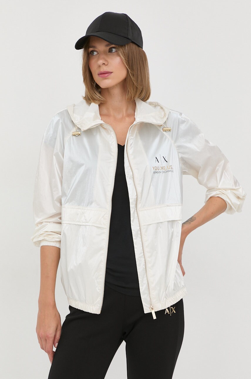 Armani Exchange geaca femei, culoarea bej, de tranzitie
