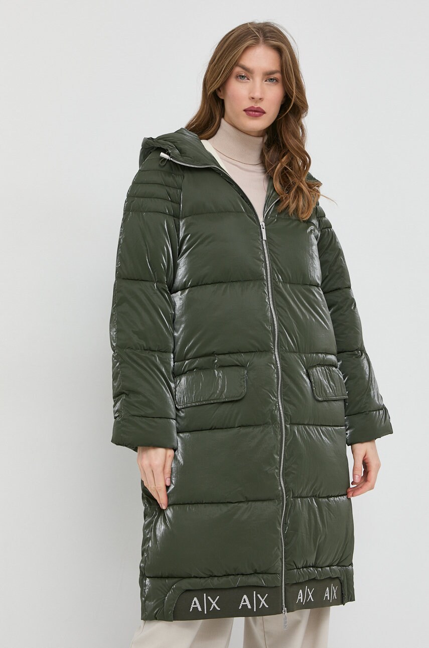 Armani Exchange geaca femei, culoarea verde, de iarna