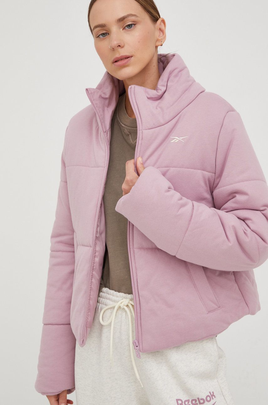 Bunda Reebok dámská, růžová barva, zimní - růžová -  Hlavní materiál: 100% Bavlna Podšívka