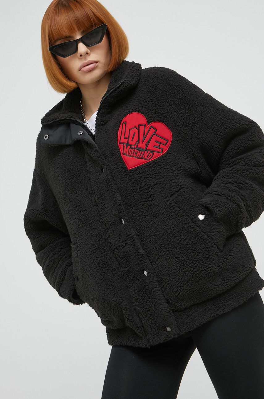 Love Moschino kurtka damska kolor czarny przejściowa oversize