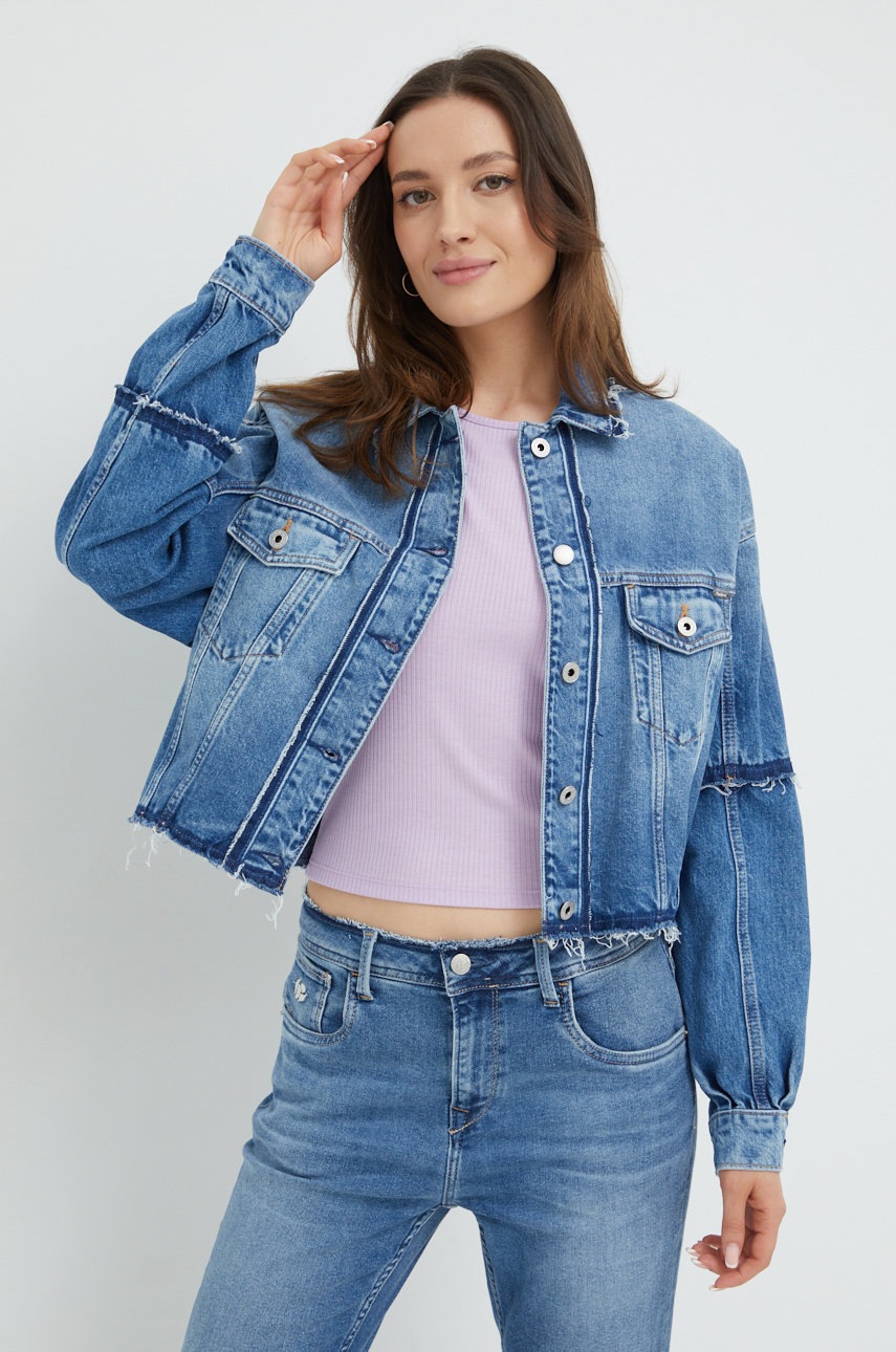 

Дънково яке Pepe Jeans с преходна изолация с уголемена кройка, Син
