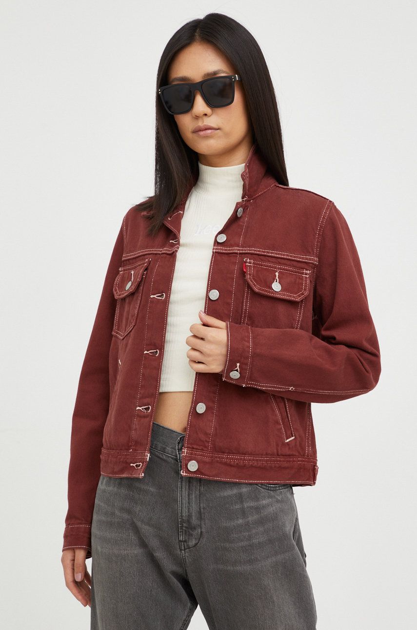 Levi's geaca jeans femei, culoarea bordo, de tranzitie