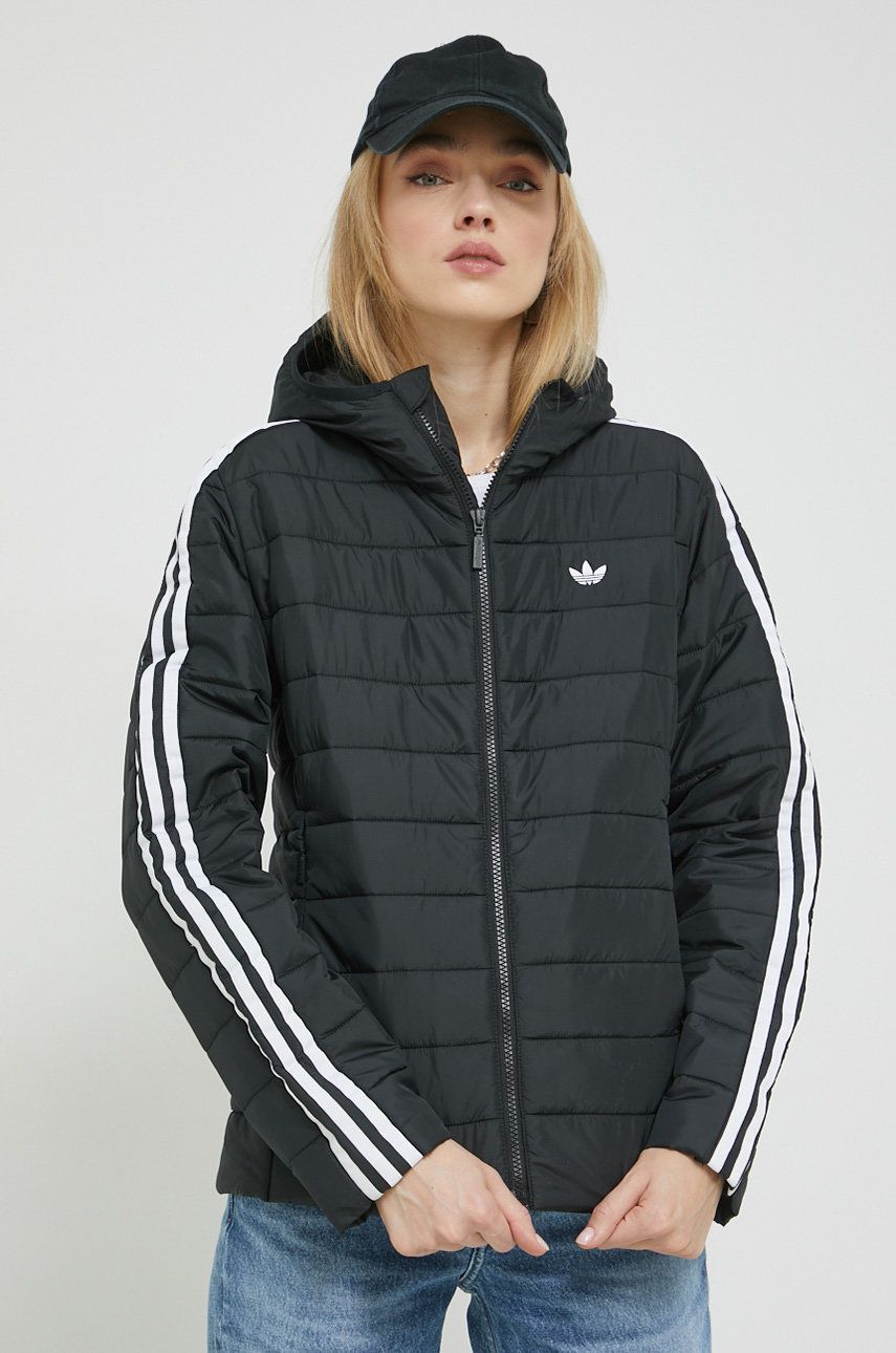 Adidas Originals geaca femei, culoarea negru, de tranzitie
